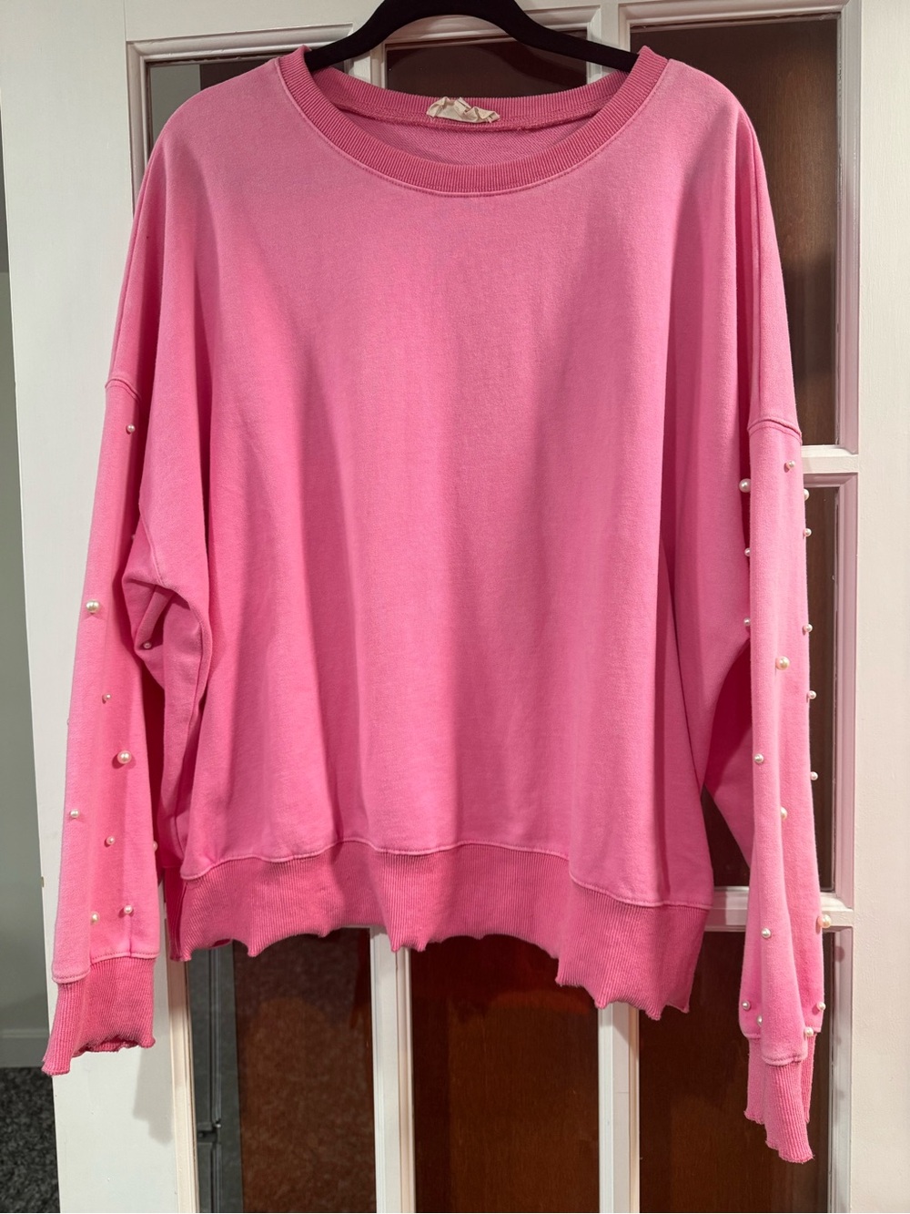 EUC Peach Love Pink Pearl-Embellished Women's Sweatshirt